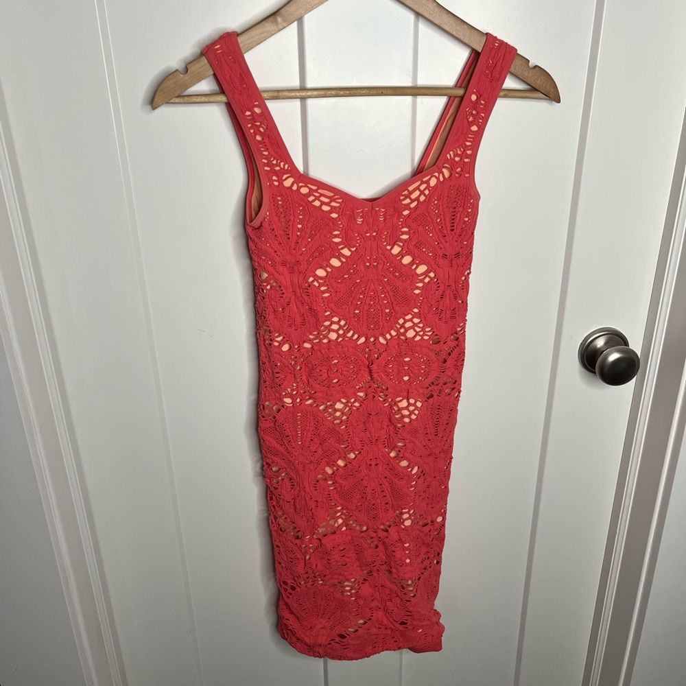 Coral color lace body on dress from free people size xs/sm - Picture 3 of 6